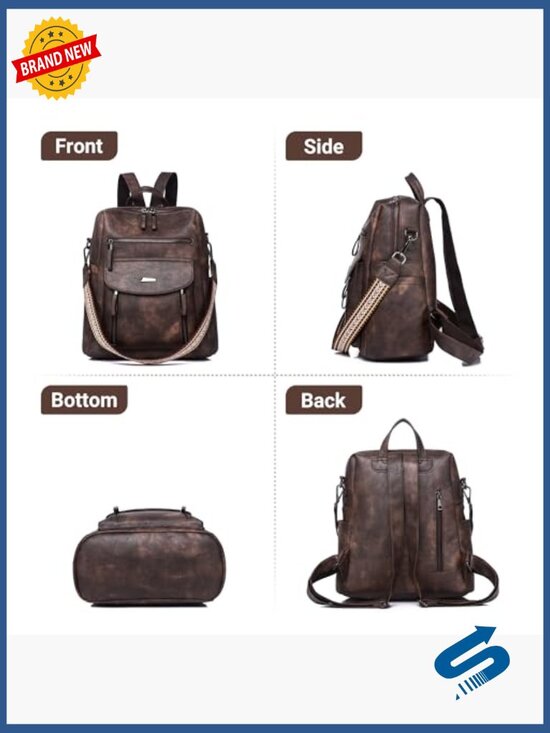 Faux Leather Womens Backpack Purse Shoulder Bag Travel Daypack main image 5